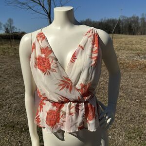 ASTR The Label Strappy Back Floral Cami Blouse Cream & Orange Size XS New w Tags